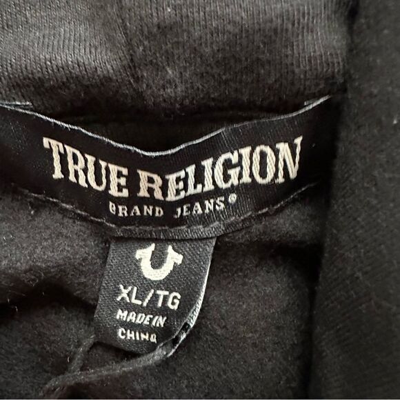 True Religion Horseshoe Logo Raised Micro TR Hoodie XL Style 107188 Jet Black - Picture 3 of 7